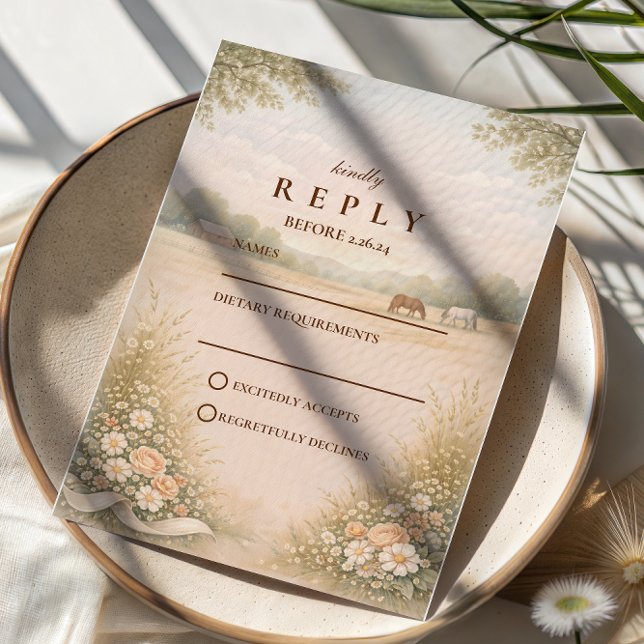 Soft Pastel Countryside Meadow Wedding RSVP Card (Creator Uploaded)
