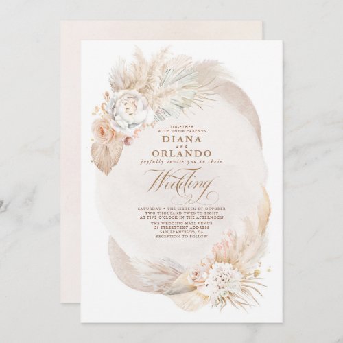 Soft Pastel Cream and Ivory Floral Boho Wedding Invitation