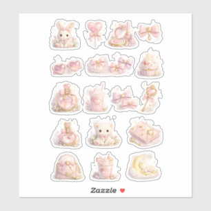 Soft Pastel Cute Bunny Teddy Bear Coquette Sticker