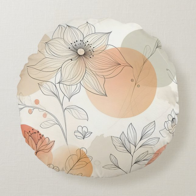 Soft Pastel Elegant floral Botanical Design Round Pillow (Front)