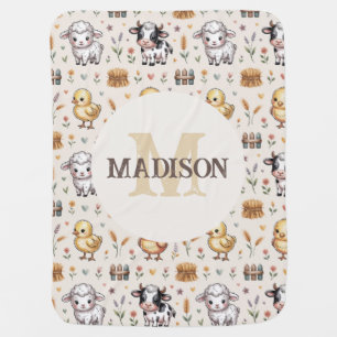 Soft Pastel Farm Animal Nursery Monogram Baby Blanket