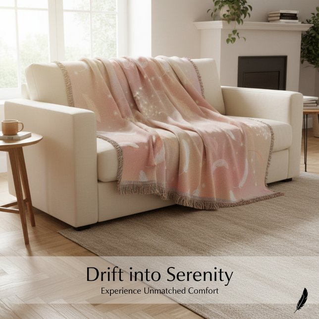 Soft Pastel Feathers | Romantic Pink & Gold Cozy Throw Blanket (Creator Uploaded)