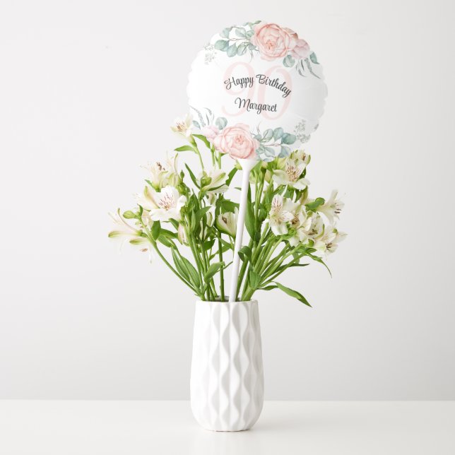 Soft Pastel Floral 90th Birthday Celebration Balloon (Vase)