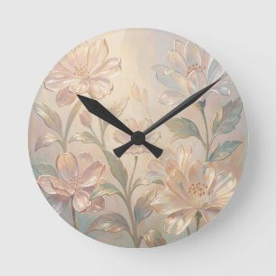 Soft Pastel Floral Bloom Painting Round Clock