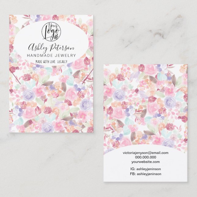 Soft pastel floral logo  jewelry earring necklace business card (Front/Back)