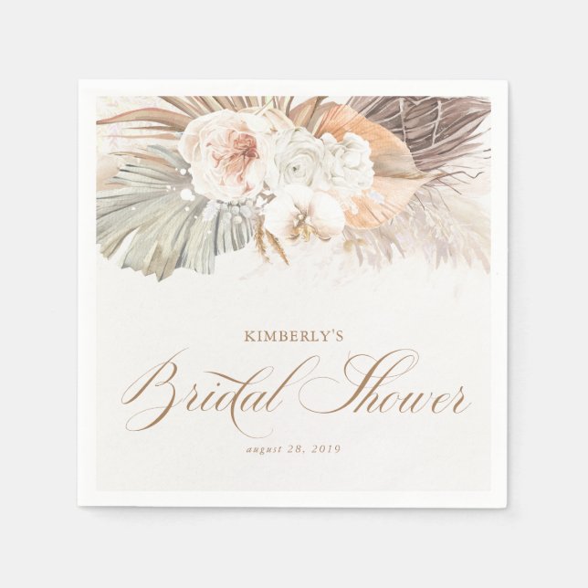 Soft Pastel Floral Pampas Grass Bridal Shower Napkins (Front)