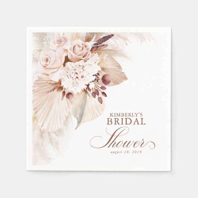 Soft Pastel Floral Pampas Grass Bridal Shower Napkins (Front)
