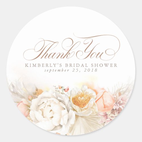 Soft Pastel Floral Pampas Grass Thank You Classic Round Sticker