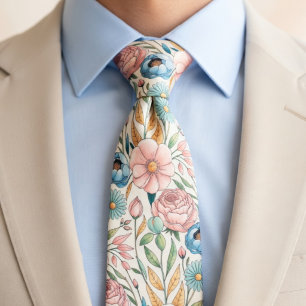 Soft pastel floral pattern neck tie
