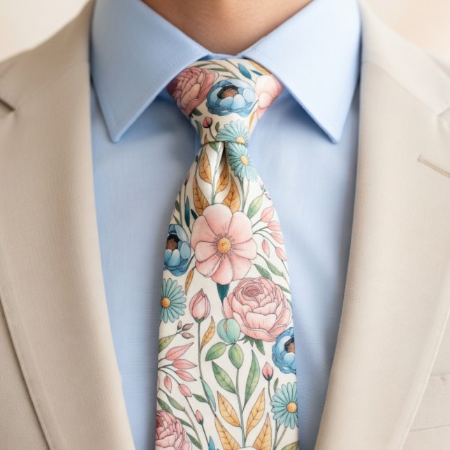 Soft pastel floral pattern neck tie (Creator Uploaded)