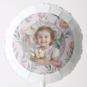 Soft Pastel Floral Photo Birthday Personalized Balloon