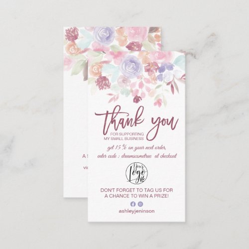  Soft pastel floral script logo order thank you Business Card