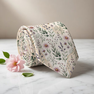 Soft Pastel Floral Watercolor Neck Tie