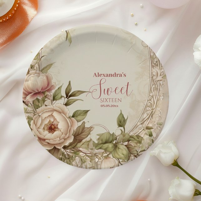 Soft Pastel Floral Watercolor Sweet 16 Paper Plates (Creator Uploaded)
