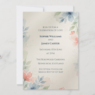 Soft Pastel Floral Watercolour Scottish Wedding In Invitation