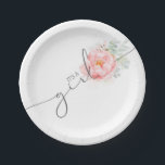 Soft Pastel Flower Elegant Script Baby Shower Pape Paper Plates<br><div class="desc">Modern floral script baby shower paper plates</div>