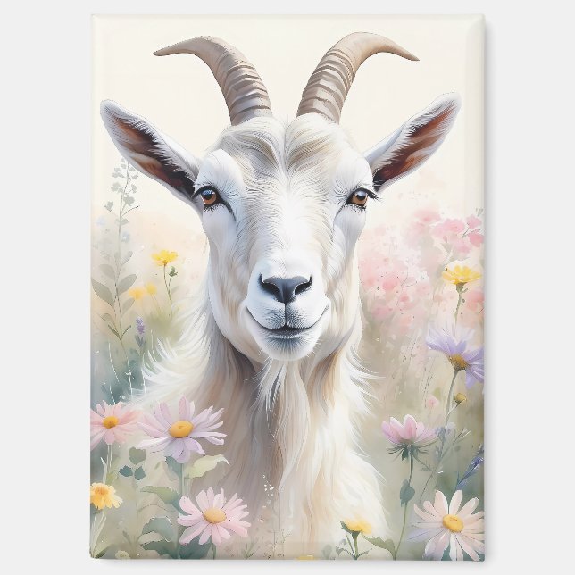 Soft Pastel Flower Field Goat Portrait Magnet (Front)