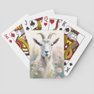 Soft Pastel Flower Field Goat Portrait Poker Cards