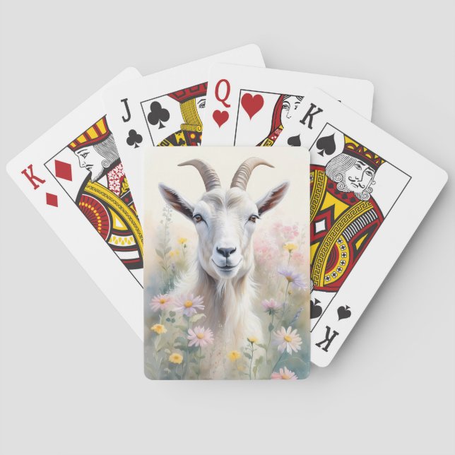 Soft Pastel Flower Field Goat Portrait Poker Cards (Back)