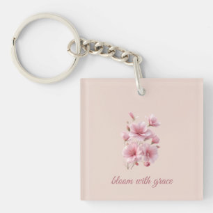 Soft Pastel Flower Inspirational Quote Keychain