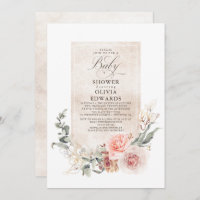 Soft Pastel Flowers Boho Elegant Baby Shower Invitation