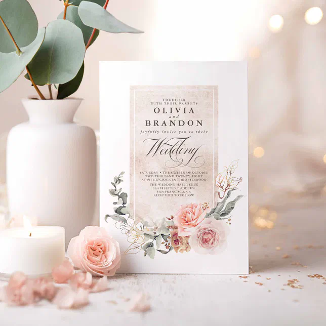 Soft Pastel Flowers Boho Elegant Chic Wedding Invitation | Zazzle