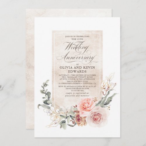 Soft Pastel Flowers Elegant Wedding Anniversary Invitation