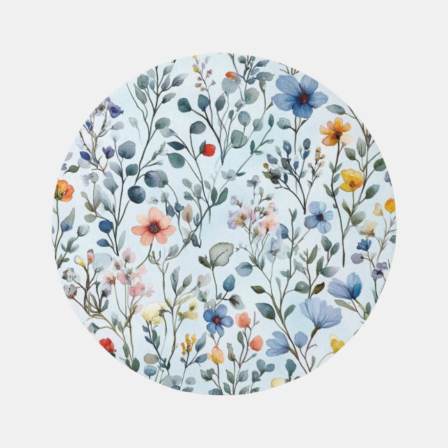 Soft Pastel Flowers on Light Blue Rug (Front)