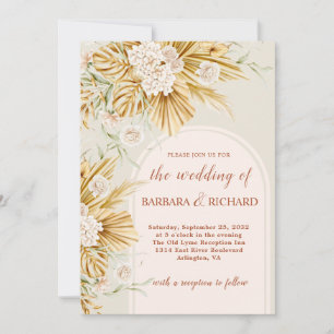 Soft Pastel Flowers Pampas Grass Boho Wedding Invitation