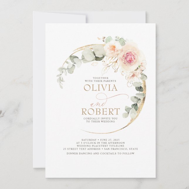 Soft Pastel Flowers Romantic Boho Wedding Invitation (Front)