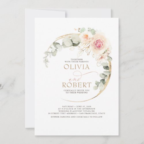 Soft Pastel Flowers Romantic Boho Wedding Invitation