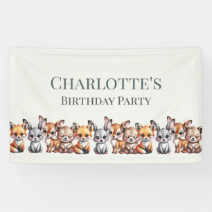 Soft Pastel Forest Animals for Kids Birthday Banner