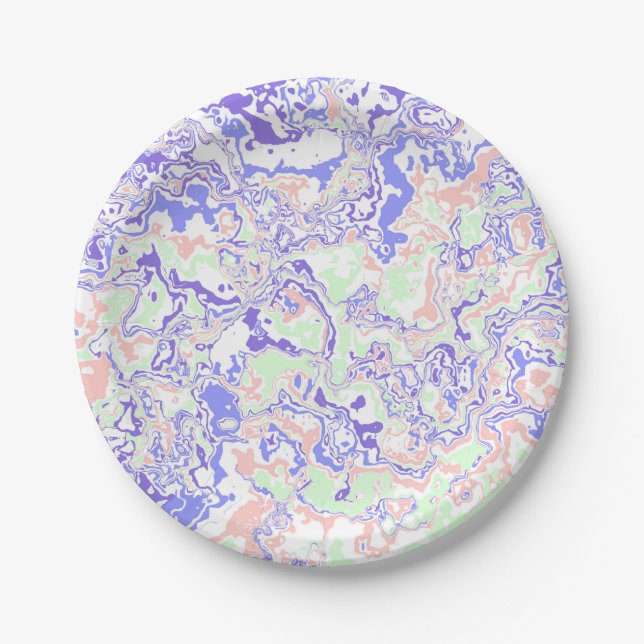 Soft Pastel Funky Boho Retro Abstract Marble Paper Plates (Front)