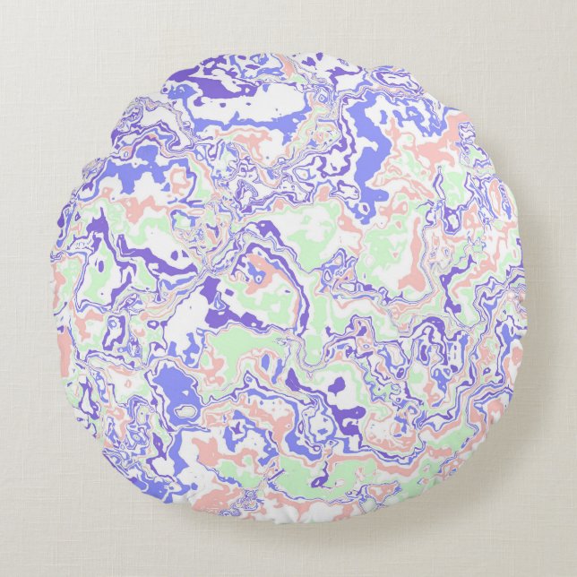 Soft Pastel Funky Boho Retro Abstract Marble Round Pillow (Front)