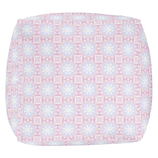Soft Pastel Geometric Cube Pouf – Pink & Lavender (Top)