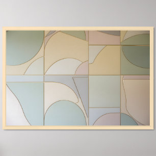Soft Pastel Geometric with Gold Line Art Framed Art