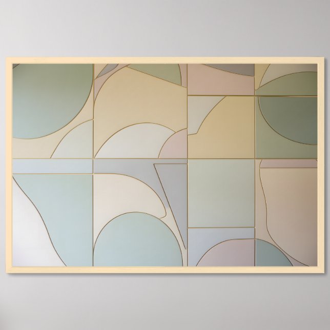 Soft Pastel Geometric with Gold Line Art Framed Art (Framed Front)