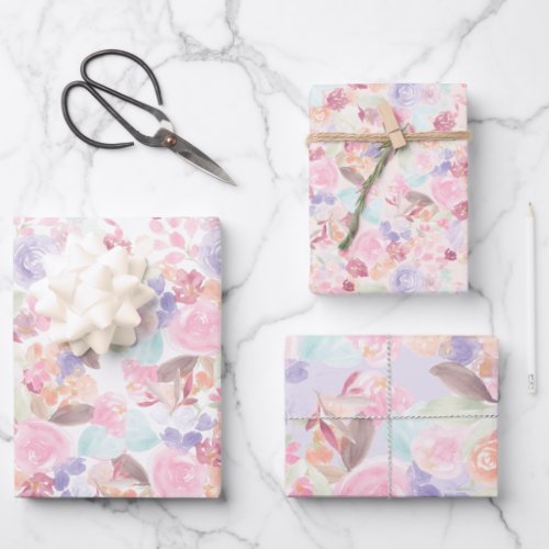 Soft pastel girly pink floral watercolor pattern wrapping paper sheets