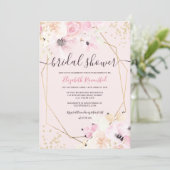 Soft pastel gold floral watercolor bridal shower i invitation (Standing Front)