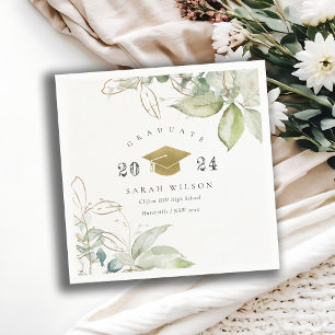 Soft Pastel Gold Green Foliage Graduation Cap Napkins
