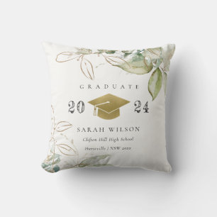 Soft Pastel Gold Green Foliage Graduation Cap Throw Pillow