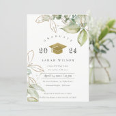 Soft Pastel Gold Green Foliage Graduation Party Invitation (Standing Front)