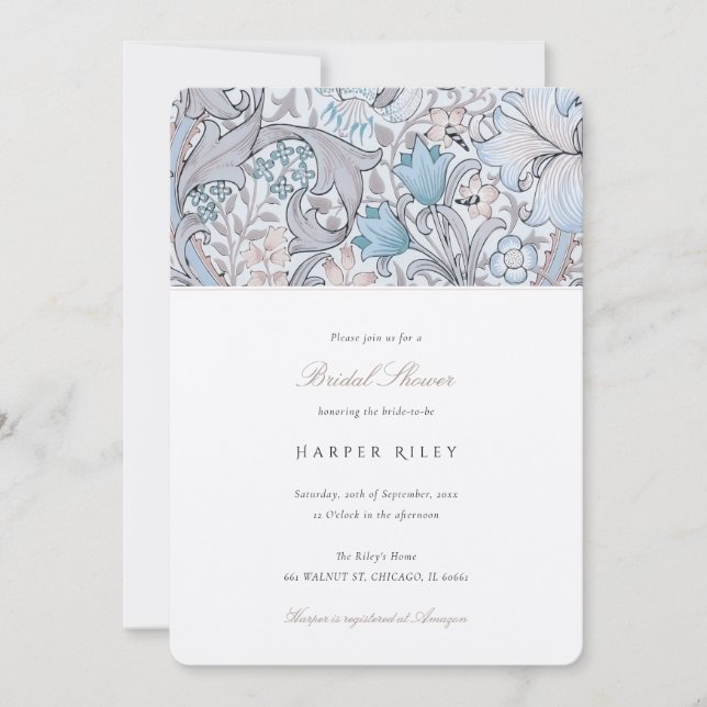 Soft Pastel Golden Lily Bridal Shower Elegant Invitation (Front)