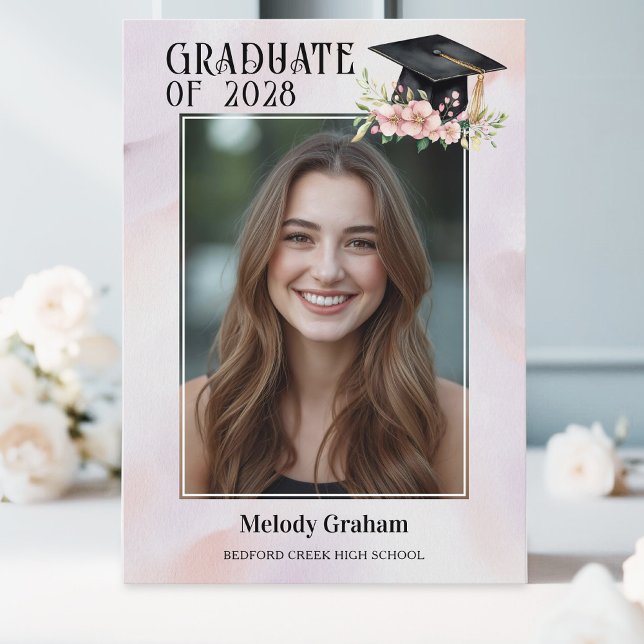 Soft Pastel Graduate Cap With Flowers Graduation Invitation (Creator Uploaded)