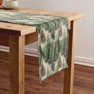 Soft pastel green colors vintage Christmas trees Short Table Runner