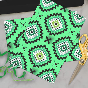 Soft Pastel Green Ethnic Boho Geometric Pattern Tissue Paper