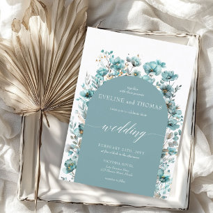 Soft pastel green minimalist turquoise wildflowers invitation
