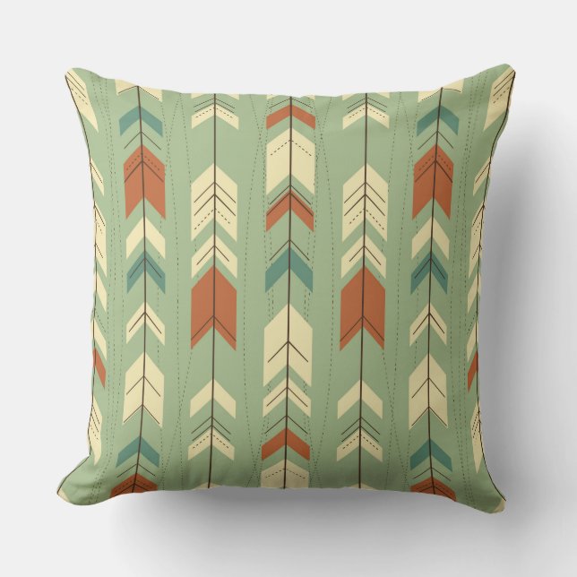 Soft Pastel Green Tribal Geometric Pattern Throw Pillow (Front)