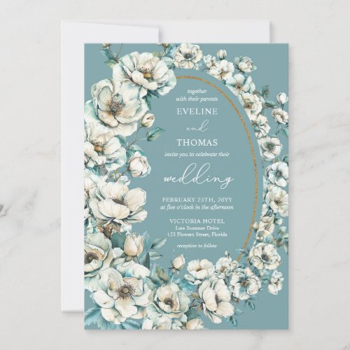 Soft pastel green turquoise garden roses boho invitation