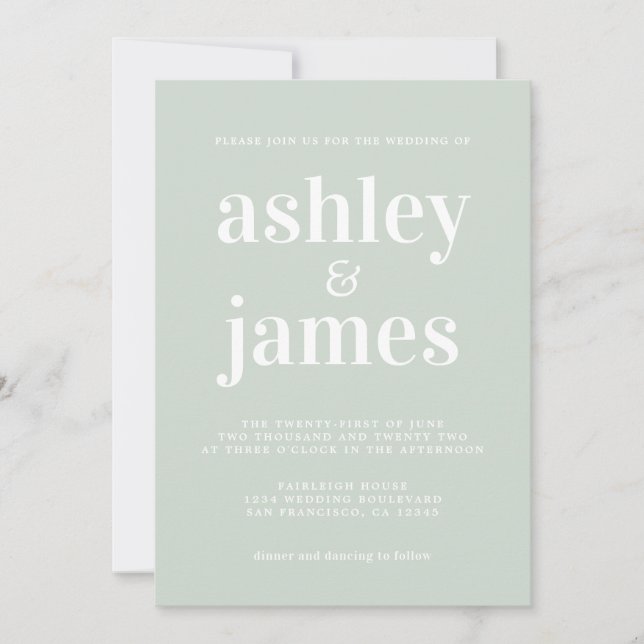 Soft Pastel Green Typography Wedding Invitation (Front)
